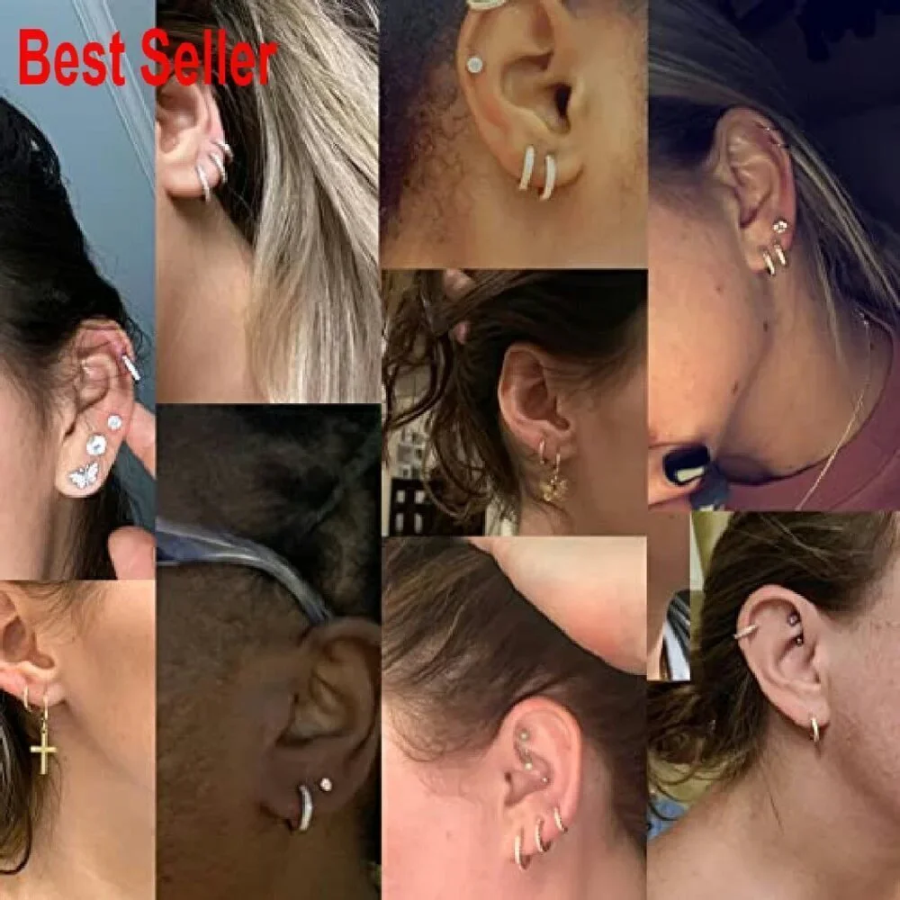 Tiny Huggie Hoop Earrings Set 5 Pairs Minimal Chic Lightweight CZ Gold